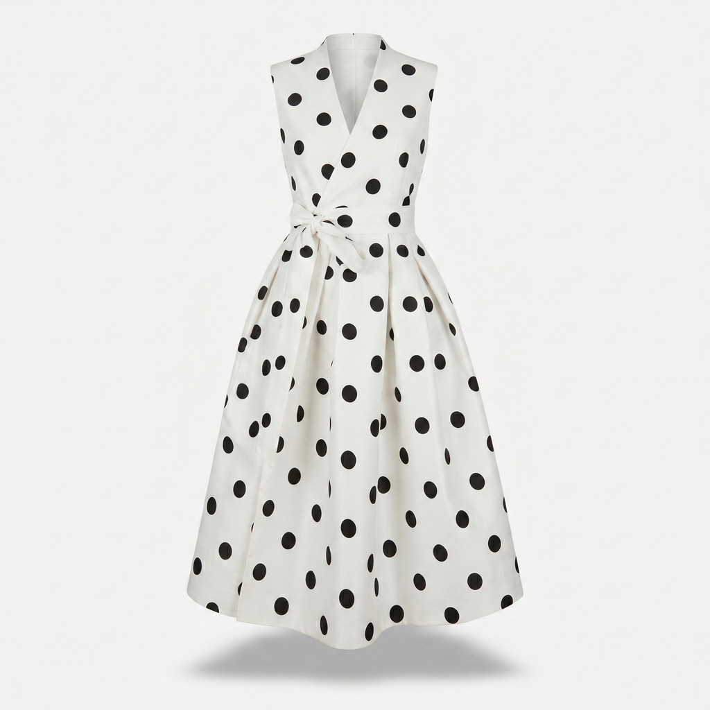 Vestido elegante con lunares con cuello en V