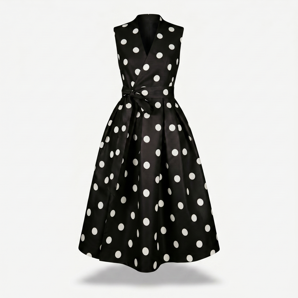 Vestido elegante con lunares con cuello en V