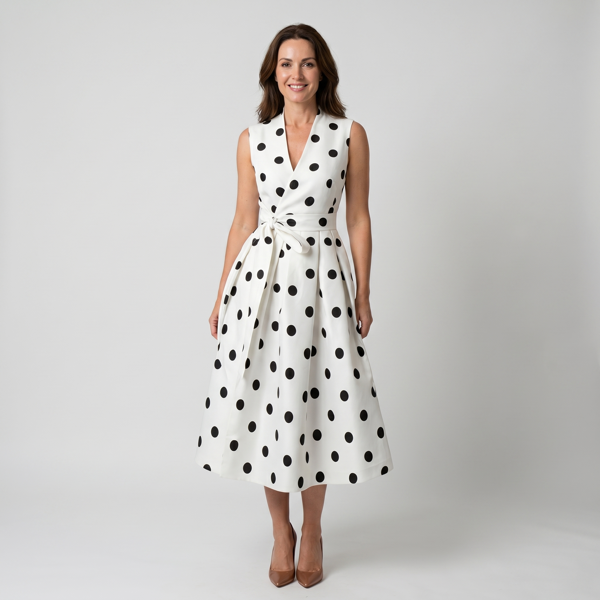 Vestido elegante con lunares con cuello en V