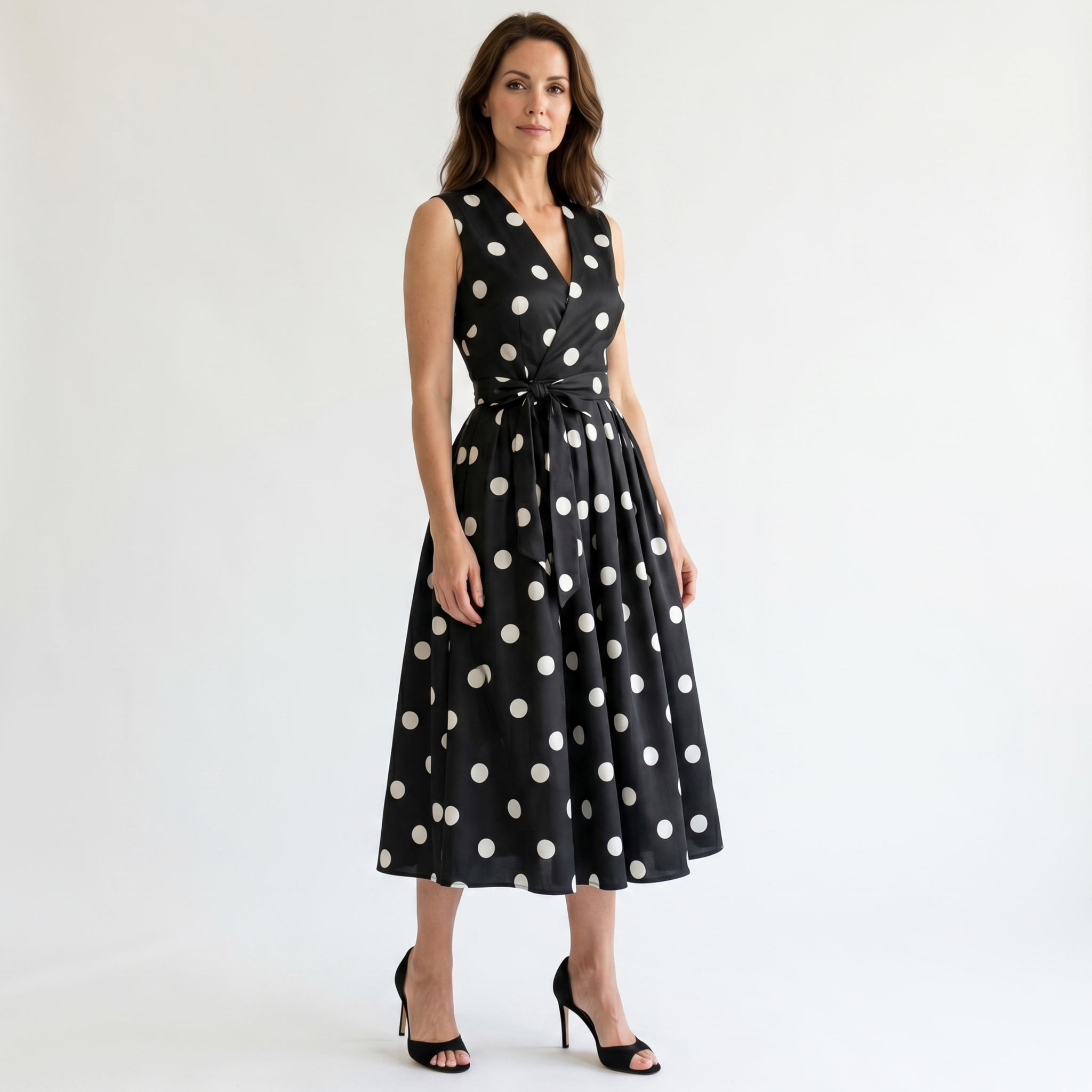 Vestido elegante con lunares con cuello en V