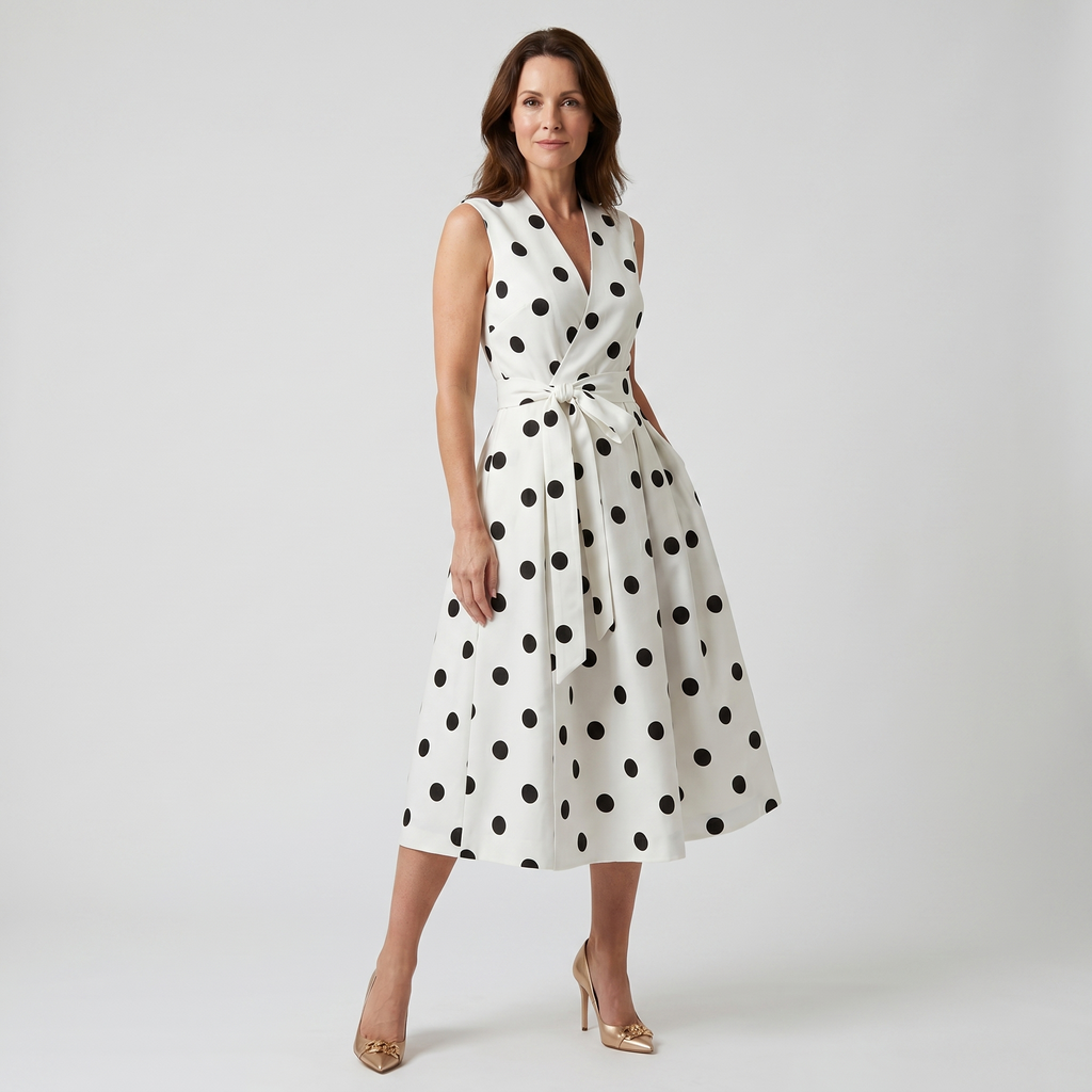 Vestido elegante con lunares con cuello en V