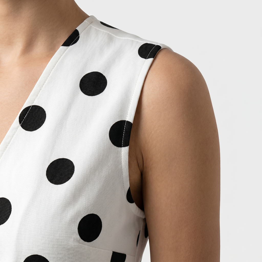 Vestido elegante con lunares con cuello en V